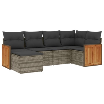Set mobilier grădină cu perne, 6 piese, gri, poliratan - Img 2