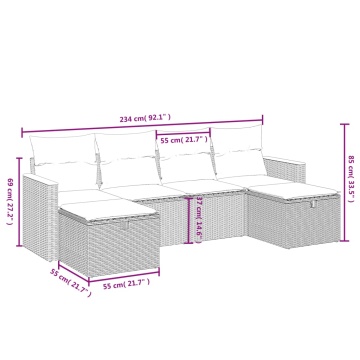 Set mobilier grădină cu perne, 6 piese, gri, poliratan - Img 4