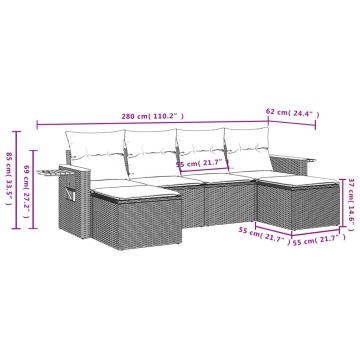 Set mobilier grădină cu perne, 6 piese, gri, poliratan - Img 3