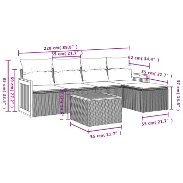 Set mobilier grădină cu perne, 6 piese, gri, poliratan - Img 3