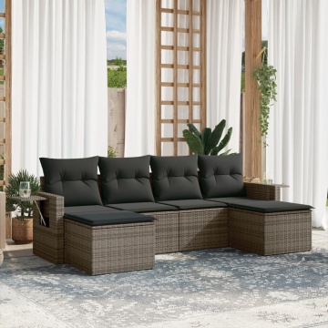 Set mobilier grădină cu perne, 6 piese, gri, poliratan - Img 1