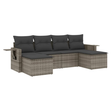 Set mobilier grădină cu perne, 6 piese, gri, poliratan - Img 2