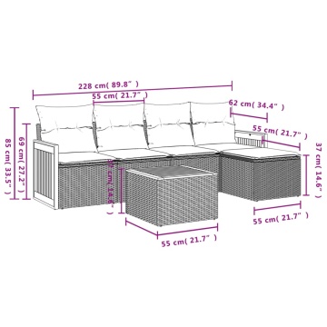 Set mobilier grădină cu perne, 6 piese, gri, poliratan - Img 7