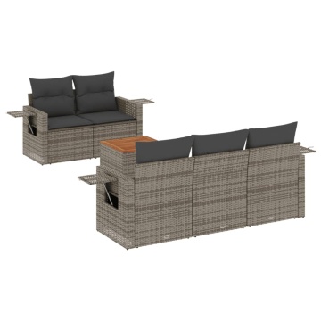 Set mobilier grădină cu perne, 6 piese, gri, poliratan - Img 2