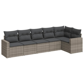 Set mobilier grădină cu perne, 6 piese, gri, poliratan - Img 2