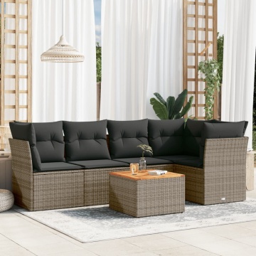 Set mobilier grădină cu perne, 6 piese, gri, poliratan - Img 1