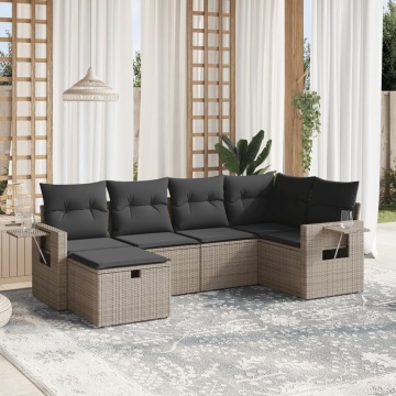 Set mobilier grădină cu perne, 6 piese, gri, poliratan - Img 1