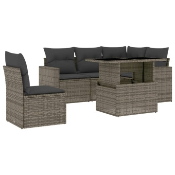 Set mobilier grădină cu perne, 6 piese, gri, poliratan - Img 2