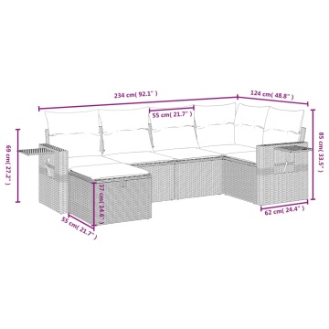 Set mobilier grădină cu perne, 6 piese, gri, poliratan - Img 4