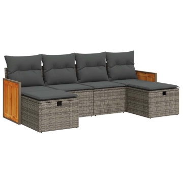 Set mobilier grădină cu perne, 6 piese, gri, poliratan - Img 2