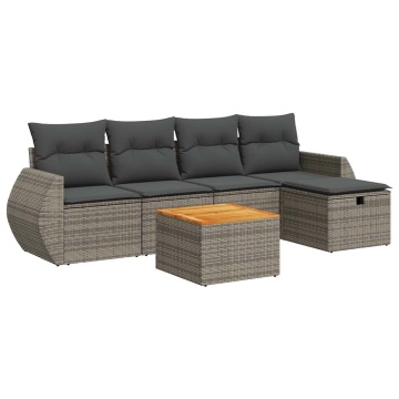 Set mobilier grădină cu perne, 6 piese, gri, poliratan - Img 2