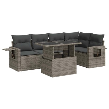 Set mobilier grădină cu perne, 6 piese, gri, poliratan - Img 2