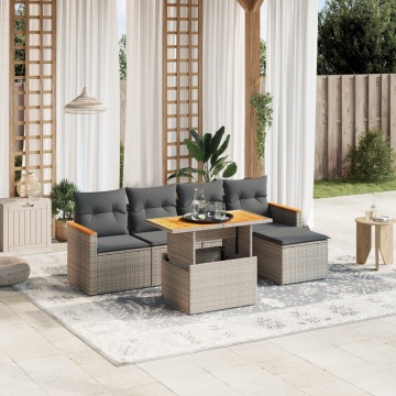 Set mobilier grădină cu perne, 6 piese, gri, poliratan - Img 1