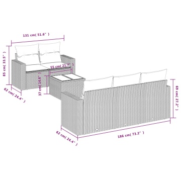 Set mobilier grădină cu perne, 6 piese, gri, poliratan - Img 3