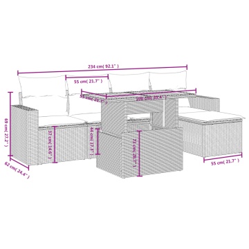 Set mobilier grădină cu perne, 6 piese, gri, poliratan - Img 3