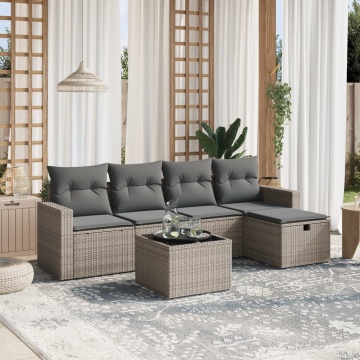 Set mobilier grădină cu perne, 6 piese, gri, poliratan - Img 1