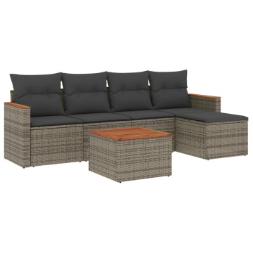 Set mobilier grădină cu perne, 6 piese, gri, poliratan - Img 2