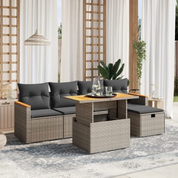 Set mobilier grădină cu perne, 6 piese, gri, poliratan - Img 1