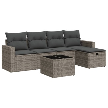 Set mobilier grădină cu perne, 6 piese, gri, poliratan - Img 2