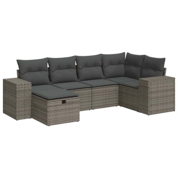 Set mobilier grădină cu perne, 6 piese, gri, poliratan - Img 2