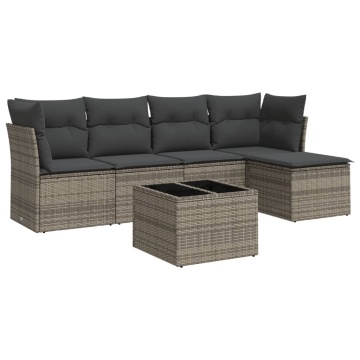 Set mobilier grădină cu perne, 6 piese, gri, poliratan - Img 2