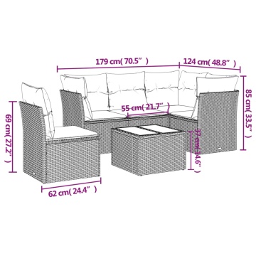 Set mobilier grădină cu perne, 6 piese, gri, poliratan - Img 3