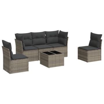 Set mobilier grădină cu perne, 6 piese, gri, poliratan - Img 2