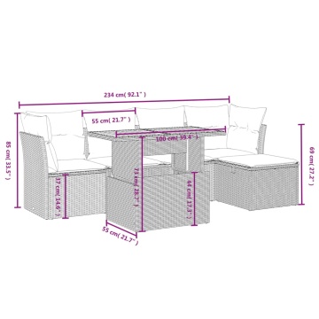 Set mobilier grădină cu perne, 6 piese, gri, poliratan - Img 4