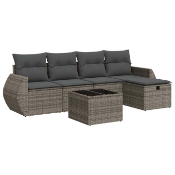 Set mobilier grădină cu perne, 6 piese, gri, poliratan - Img 2