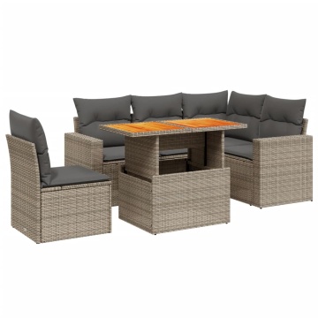 Set mobilier grădină cu perne, 6 piese, gri, poliratan - Img 2