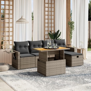 Set mobilier grădină cu perne, 6 piese, gri, poliratan - Img 1