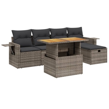 Set mobilier grădină cu perne, 6 piese, gri, poliratan - Img 2
