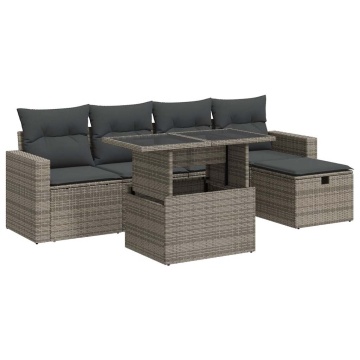 Set mobilier grădină cu perne, 6 piese, gri, poliratan - Img 2