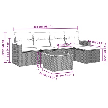 Set mobilier grădină cu perne, 6 piese, gri, poliratan - Img 7
