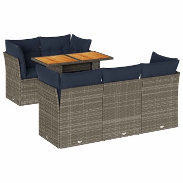 Set mobilier grădină cu perne, 6 piese, gri, poliratan - Img 2
