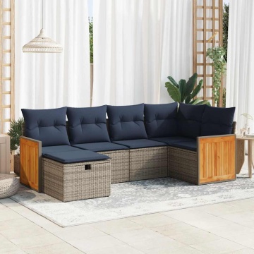 Set mobilier grădină cu perne, 6 piese, gri, poliratan - Img 1