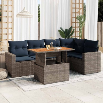 Set mobilier grădină cu perne, 6 piese, gri, poliratan - Img 1