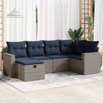 Set mobilier grădină cu perne, 6 piese, gri, poliratan - Img 1