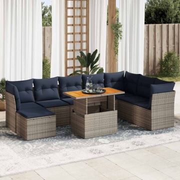 Set mobilier grădină cu perne, 6 piese, gri, poliratan - Img 1