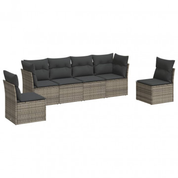 Set mobilier grădină cu perne, 6 piese, gri, poliratan - Img 2
