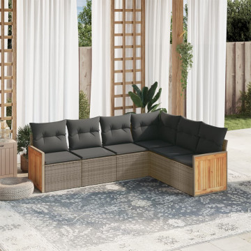 Set mobilier grădină cu perne, 6 piese, gri, poliratan - Img 1