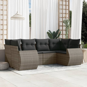 Set mobilier grădină cu perne, 6 piese, gri, poliratan - Img 1