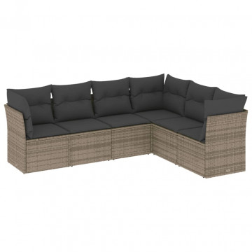 Set mobilier grădină cu perne, 6 piese, gri, poliratan - Img 2