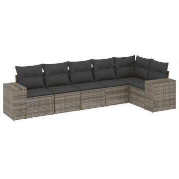 Set mobilier grădină cu perne, 6 piese, gri, poliratan - Img 2