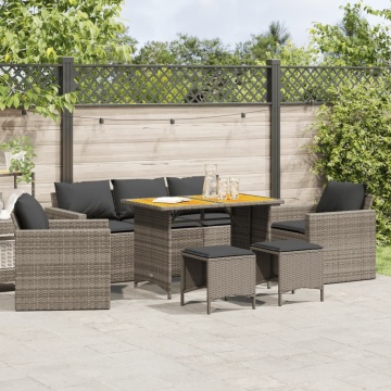 Set mobilier grădină cu perne, 6 piese, gri, poliratan - Img 1
