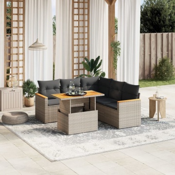 Set mobilier grădină cu perne, 6 piese, gri, poliratan - Img 1