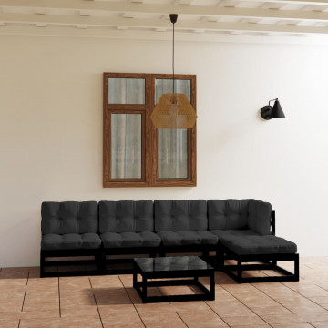 Set mobilier grădină cu perne, 6 piese, lemn masiv pin - Img 1