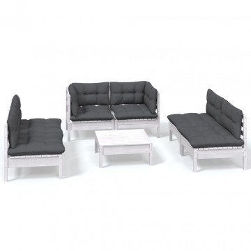 Set mobilier grădină cu perne, 7 piese, lemn masiv de pin - Img 2