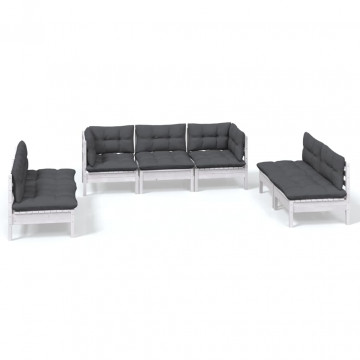 Set mobilier grădină cu perne, 7 piese, lemn masiv de pin - Img 2