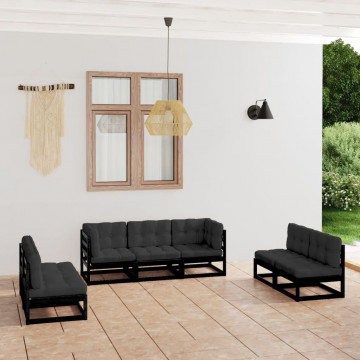 Set mobilier grădină cu perne, 7 piese, lemn masiv pin - Img 1